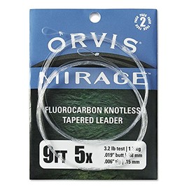Orvis Mirage Knotless Trout Leader - Quick-Sinking, Extrusion-Tapered Pure Fluorocarbon Leader (2PK), 9 Foot Length - 1X