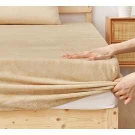 MISOLER Fitted Sheet, Warm, Flannel for Winter, Microfiber, Single Item, Sheets, Futon Cover, Bed Sheet, Mattress Cover, Bed Cover, Anti-static, Elastic All Around Gusset, Approx. 11.8 inches (30 cm), Antibacterial, Odor Resistant, Washable (Single, 39.4