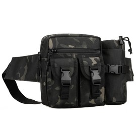 Huntvp Tactical Waist Pack Bag with Water Bottle Pouch Molle Belt Bag Bumbag for Cycling Hiking Walking Outdoors, Camo
