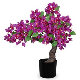 Briful Artificial Bougainvillea Flower Plant 20.8" Bougainvillea Bonsai Tree with Black Pot Silk Bougainvillea Floral Centerpiece for Home Office Room Table Shelf Mantle Decor(Purple)