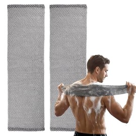 Blissal Exfoliating Antibacterial Shower Towel, Extra Long 100cm Dual-Sided Exfoliating Towel for Men & Women, Body Scrubber & Massage Tool for Bath & Spa (2-Pack)