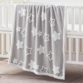 Baby Blanket for Toddlers, Reversible Ultra Soft Sherpa Fleece Swaddle Receiving Cozy Double-Sided Nursery Bed Blanket for Unisex Baby Infants Stroller Crib Bedding, 33x43 Inches, Grey