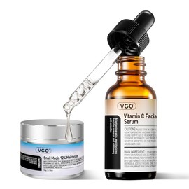 VGO Skin Care Set, with Snail Mucin 92% Moisturizer 1.76 Oz & Vitamin C Serum 1.01 Oz Facial Cream Cleanser Cleansing Kits Daily - Size: 30ML