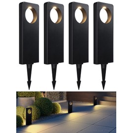 LEONLITE LED Low Voltage Pathway Lights, 12V AC/DC Landscape Lights, Anti Glare Outdoor Walkway Lighting, Aluminum Dual Side Glowing Landscaping Path Light, Black, 3000K Warm White, Pack of 4