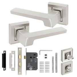 Decoranddecor Silver Door Handles Internal – Aluminium Door Handle Sets | Silver Door Handles for Internal Doors | Internal Door Handles with Bathroom Door Lock and Turn and Release | Spectra Range