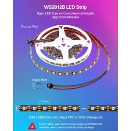 ALITOVE 9.84FT WS2812B LED Strip Individually Addressable RGB IC Chasing LED Light Strip 5V 180LEDs Pixels Strip IP65 Waterproof (Power Supply and Controller Need to be Purchased Separately)