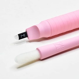 PACK OF 10 Mellie's Signature Microblading Disposable Pen - Sterilized Blade - Comfortable Rubber Grip With Pigment Sponge (V16 .18mm, Pink)