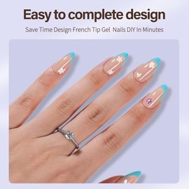 Misssix XBASICTIPS Uñas postizas francesas, 150 unidades, almendra mediana, gel suave preformado, sin lima, 3 en 1, para extensiones de uñas, 15 tamañ