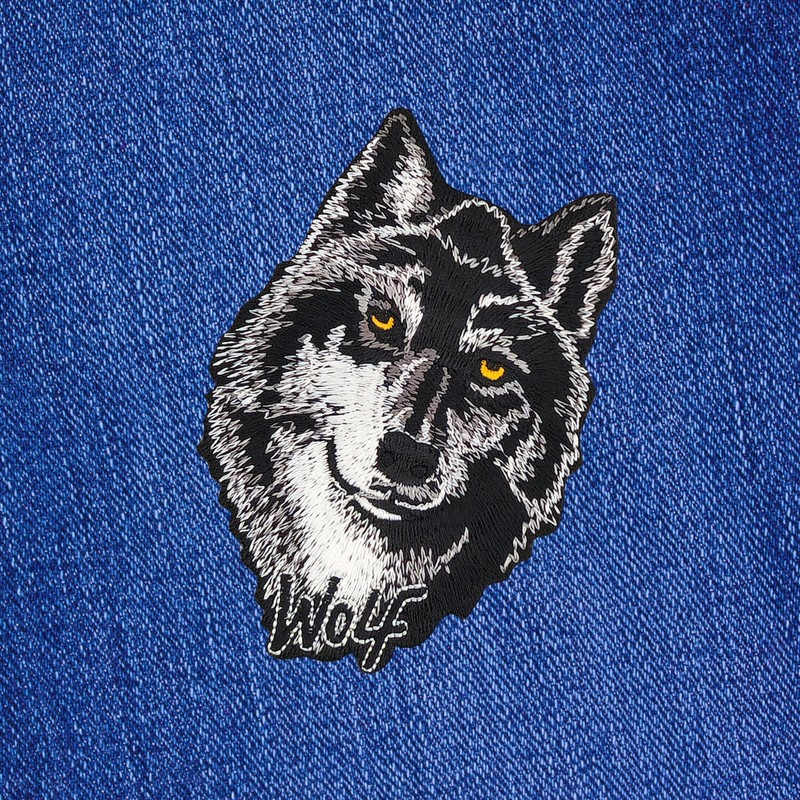 Wolf Head Black Grey Iron On Sew On Patch Iron-On
