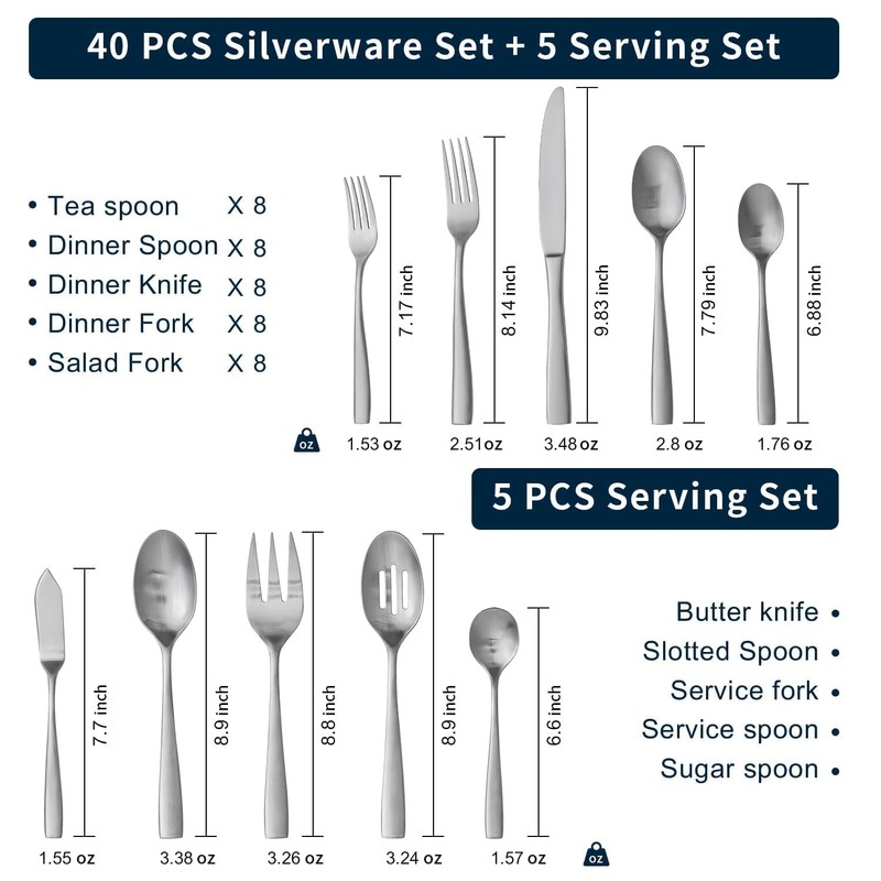 HIKAA 45-Piece Silverware Set with Serving Utensils, Heavy Duty Stainless