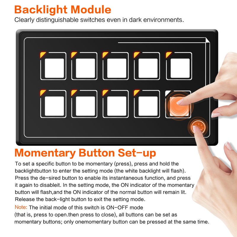 AMOMD 10P Membrane Control Switch Panel with Bluetooth APP Control