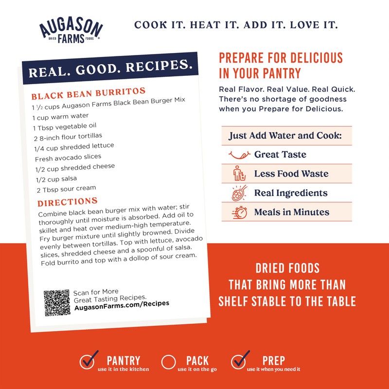 Augason Farms Black Bean Burger Mix Can, Certified Gluten Free,