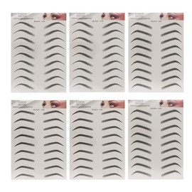 6 Sheets Eyebrow Tattoo Stickers 6D Realistic Stick-On Eyebrow Stencil Shape Waterproof Transfer Eyebrow Decal Quick Makeup Tool (Black)
