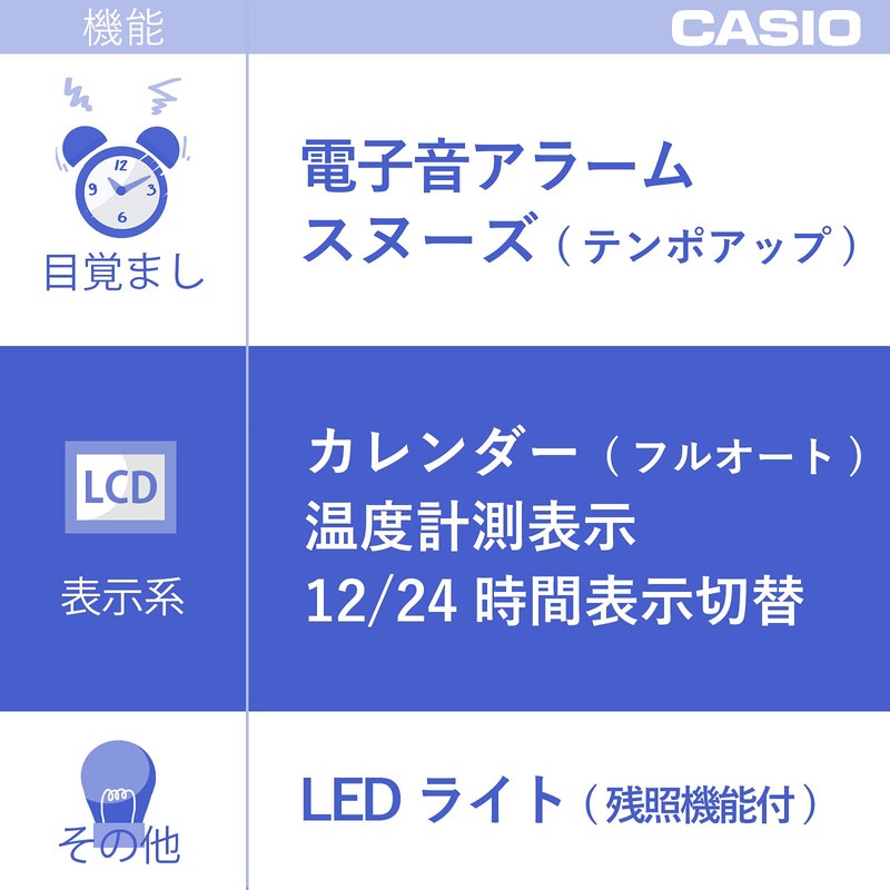 Casio DQ-735-8JF Alarm Clock, Digital Temperature, Calendar Display, Silver