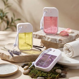 Set of 3 Power Mist Hydrating Hand Sanitizer Spray Bulk with Keychain Travel Size Refreshing Hand Sanitizer 1.35 Fl. oz Compact Card Spray Bottle Rose Lavender Vanilla Scent for Friends Gifts