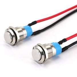 Pack of 2 Waterproof Switch, Self-Locking Stainless Steel with Wire Switch, Locking Pressure Switch, Portability Durability Mini Switch, for Horns, Car Bells, Boats, Cars etc