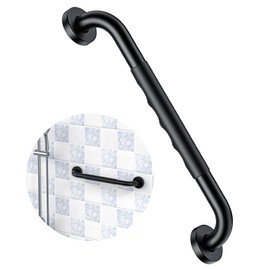 16 Inch Black Shower Grab Bar w/Anti Slip Rubber Grip, ZUEXT Stainless Steel Bath Grab Bar, Bathroom Balance Bar, Wall Mount Safety Handrail Support, Handicap Injury Elderly Senior Assist Handle