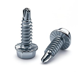 Garage Door Fastener Hinge and Bracket Tapping Sheet Metal Screws, Zinc Plated Tek 1/4" x 3/4" Serrated Hex Washer Head Self Drilling Screw (25 Pack)