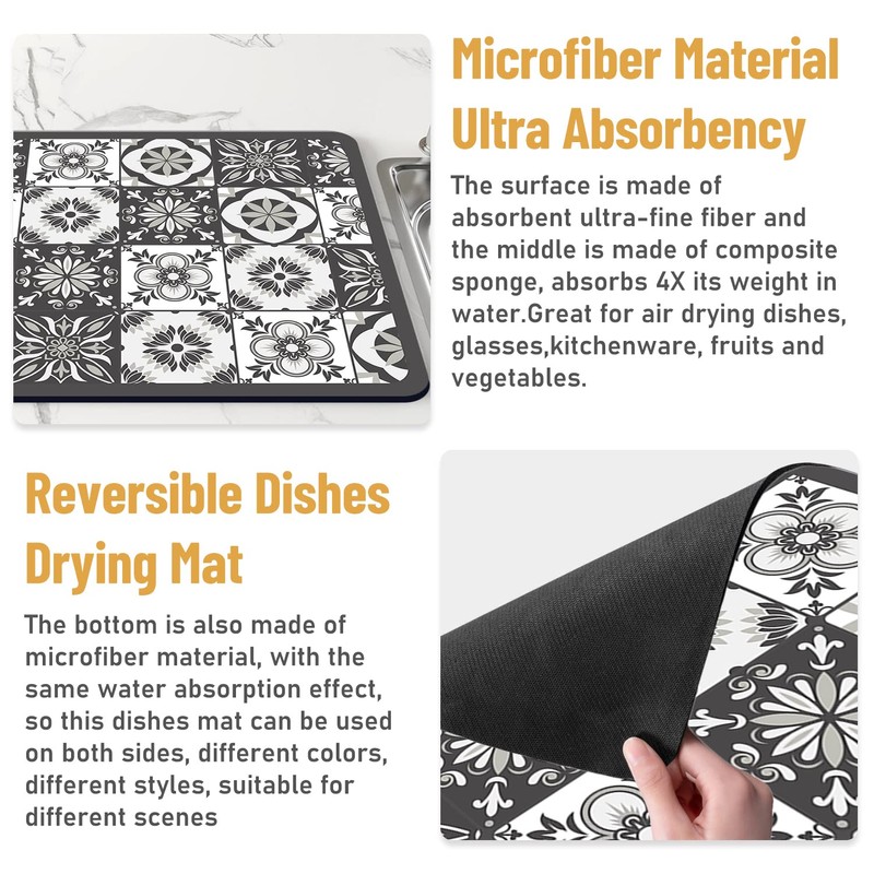 Avvrel Draining Mat, Super Absorbent Dish Drying Mat, Quick Dry
