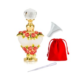 Jinxihuachen 5ml Crystal Perfume Bottle Fancy Retro Flat Body Refillable Fragrance Containers Glass Perfume Bottle Essential oil bottle（Red pattern）