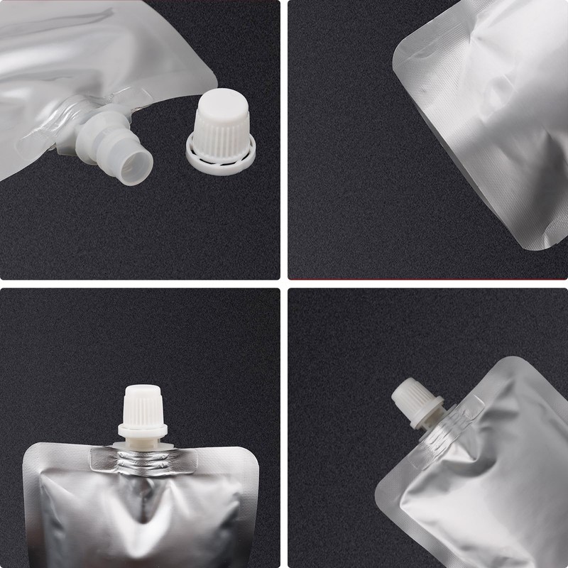 Muka 50 PCS Silver Foil Spout Bag, Reclosable Spout Pouch