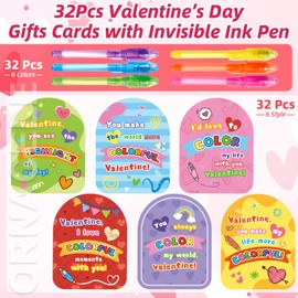 ORNACELE 32Pcs Kids Valentines Day Gifts for Classroom - Valentine Cards with Pens Novelty Toys for Boys Girls Exchange Gifts, Party Favor Prizes, Valentine’s Greeting Gifts