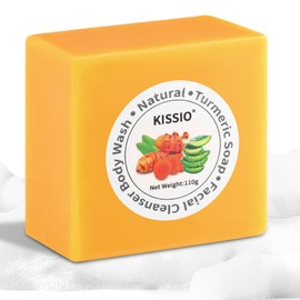 KISSIO Turmeric Soap Bar,Face & Body Cleanser,Blemish Control,Ginger and Lemon Soap,Smooth Skin,Natural Soap with Turmeric,Aloe Vera and Shea Butter,Handmade Soap,3.88 oz