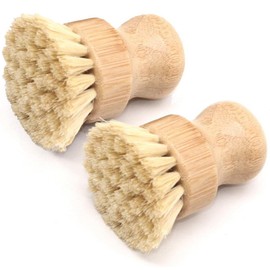 ZephyrHome 2 Kitchen Scrubbing Brushes, Washing Up Brush, Natural Sisal Washing Up Brush, Round Wooden Kitchen Brushes with Natural Bristles, Environmentally Friendly Cleaning Brushes for Pots, Pans,