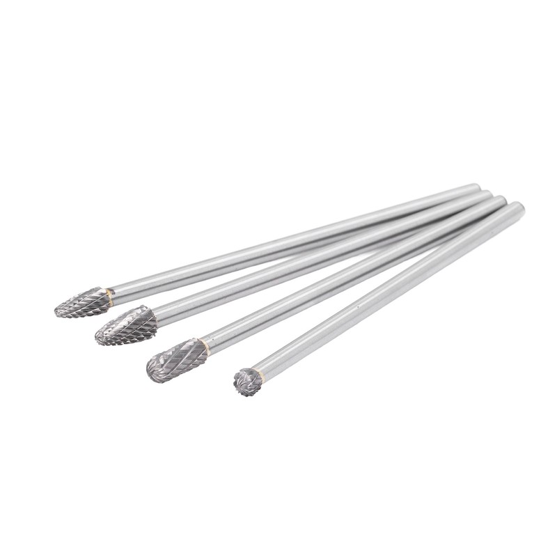 4Pcs Extended Carbide Rotating Burr Set 1/4in Shank Tungsten Steel