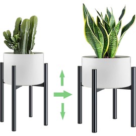 Soporte ajustable de metal negro para plantas de 21 a 35 cm para macetas de diferentes tamaños, soporte para flores, resistente para macetas con un ancho de 20 a 34 cm, uso en interiores y