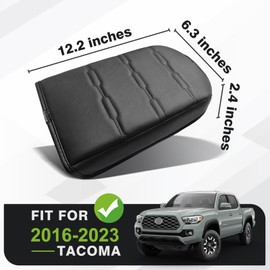 Muslogy Center Console Armrest Cover Compatible with Toyota Tacoma 2016-2023 Comfort Armrest Pad Arm Rest Cushion Vegan Leather Protector Regular Thick