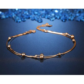 Kim Johanson Rose Dream Women's Anklet Stainless Steel in Rose Gold with Movable Balls and an Extra Strong Lobster Clasp Including Jewellery Bag, Stainless Steel