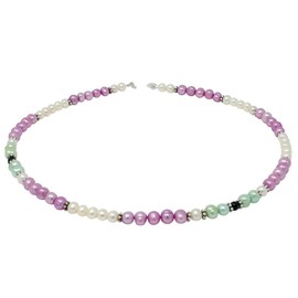 Colourful Necklace Freshwater Pearls Multicoloured Pink Light Green Cream White Black 48 cm, Pearl