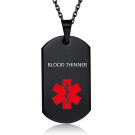 OutstandLong Medical Alert ID Blood THINNER Necklace Pendant for Men Women Stainless Steel Medical ID Tag Emergency Med Alert Necklace Jewelry