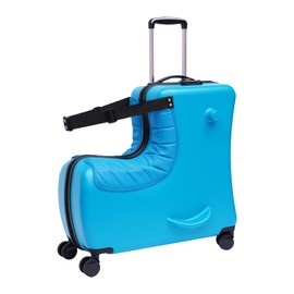 Lemoeyes Kids Ride-on Luggage, 24" Carry-on Suitcase with Universal Wheels Trolley Luggage with Password Lock Unisex Riding Luggage for Travel (24", With Leather Cushion,Blue)