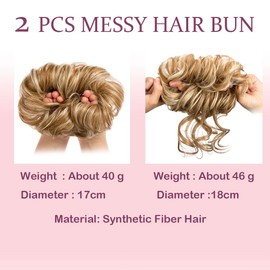 2PCS Messy Bun Hair Piece Tousled Updo Elastic Hair Bun Hair Piece for Women Synthetic Messy Hair Bun Donut Accessories (Mix Brown)