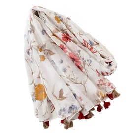 FAIRYGATE Ladies Scarves Lightweight Clearance Women's Chic Floral Leaves Pattern Long Large Bloom Print Oversized Tassel Scarfs Wraps Shawl Shawls for Weddings 84009