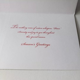 Christmas Card Glittery Snowy Winter Scene with Fence Trees and Red Birds