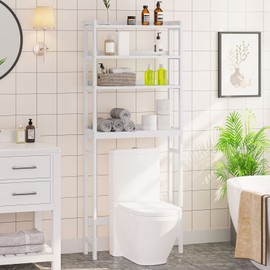 HOOBRO Over The Toilet Storage Shelf, 4 Tier Over Toilet Bathroom Organizer, 23.6" L x 9.4" W x 65.7" H, Space-Saving, Stable, Easy Assembly, for Bathroom, Laundry, Restroom, White WT04TS01G1