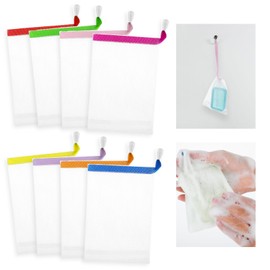 Piriuuo Pack of 12 Soap Bags, Soap Bags Nylon Foam Nets Exfoliating Mesh Soap Bags with Drawstring Soap Mesh Bag for Bathing Facial Cleansing Tool (Random Colour)