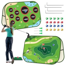 JIIFO Golf Chipping Game Set - Double-Sided Sticky Golf Game with Club,Turf Mat, 20 Sticky Balls & 3 Tees, Portable Yard Golf Game for Indoor Outdoor Golf Practice Mat, for Men & Golf Lovers