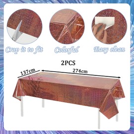 2pcs 137x274cm Rose Gold Tablecloth for Rose Gold Party Decorations,Plastic Holographic Table Cloths Foil Table Cover Metallic Disco Tablecloth for Outdoor Picnic,Birthday,Christmas Party Decorations