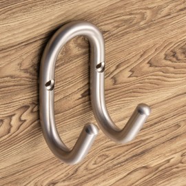 GedoTec Prima Modern Design Coat Hook Stainless Steel Curved Coat Hook 87 x 51 mm Double Hook for Wall Mounting 1 Piece Wall Hook Double Wall Hook with Mounting Material