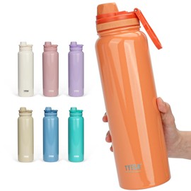TYESO Vacuum Insulated Sports Bottle, 31.3 fl oz (1,050 ml) / 47.2 fl oz (1,200 ml), Cold Insulation, Direct Drinking, Wide Mouth, Handle Included, For Adults and Children, 8 Colors Available