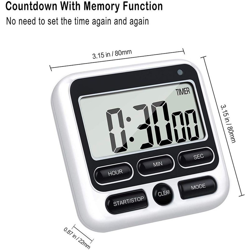 Upgraded Digital Kitchen Timer, ON/OFF Switch, 12/24 Hour Clock and