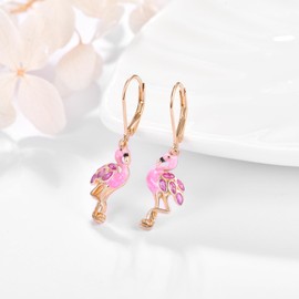 Flamingo Earrings 925 Sterling Sliver Pink Flamingo Dripping Oil Flamingo Jewelry Valentine's Anniversary Day Gifts for Women Wife(Rose Gold)
