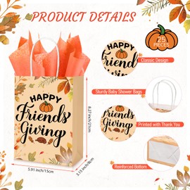 Sweetude 25 Sets Friendsgiving Gift Bags Thanksgiving Gift Bags Thanksgiving Treat Bags with Tissue Paper Fall Gift Bags with Handles Happy Friendsgiving Party Favors for Friends Guests