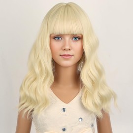 PATTNIUM Kids Blonde Wig for Girls Child Short Blonde Wig Light Blonde Wig with Bangs Children Blonde Bob Wig Synthetic Wig with WIg Cap