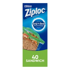 Ziploc Sandwich and Snack Bags, Storage Bags for On the Go Freshness, Grip 'n Seal Technology for Easier Grip, Open, and Close, 40 Count