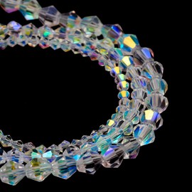 YouLuo Bicone Crystal Glass Beads Faceted Bicone Clear AB Crystal Beads Loose Spacers Beads Bulk for DIY Craft Bracelet Necklace Earring Keychain Dolls Jewelry Making 100Pcs (Crystal Ab, 4mm)